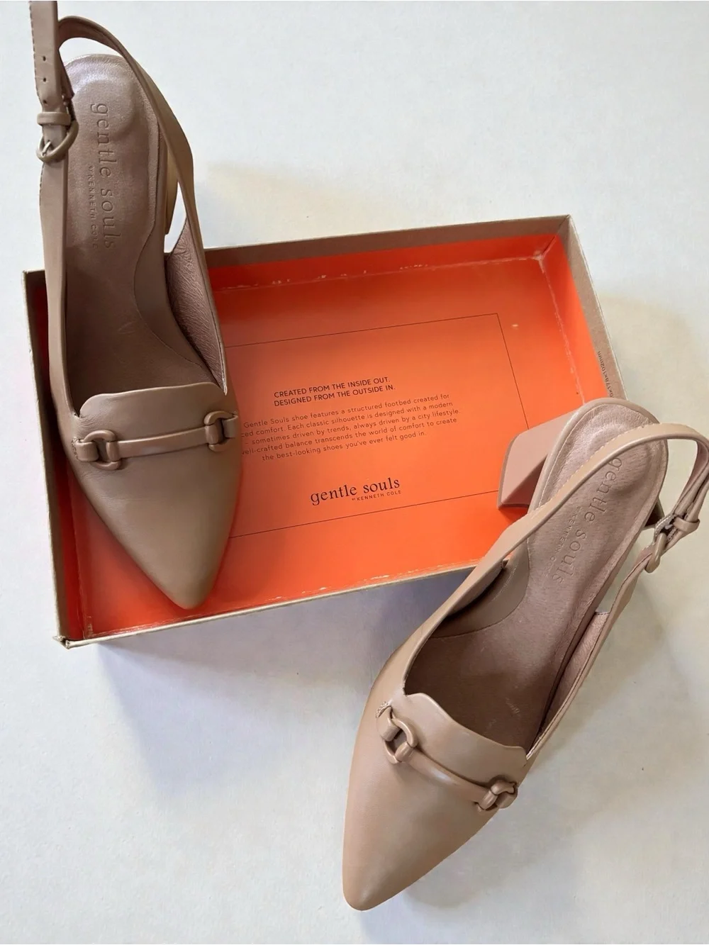 Gentle Souls Dionne Slingback Pumps Camel Leather Block Heel Size 9